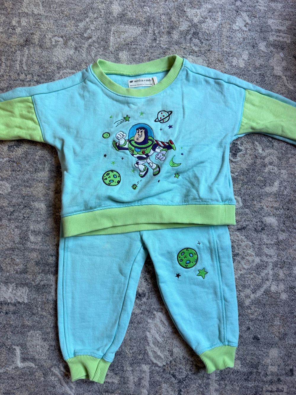 Kids Light Blue & Green Space sweatsuit Set - Buzz Astronaut Design